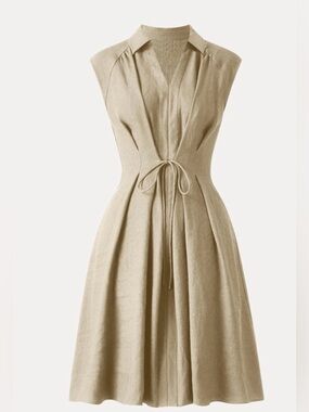 OGL  VISCOSE AND EUROPEAN LINEN V NECK DRESS WITH FRONT TIES NWT